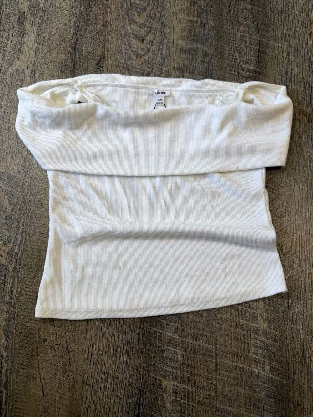 Garage White Ribbed Foldover Off-The-Shoulder Top Size M